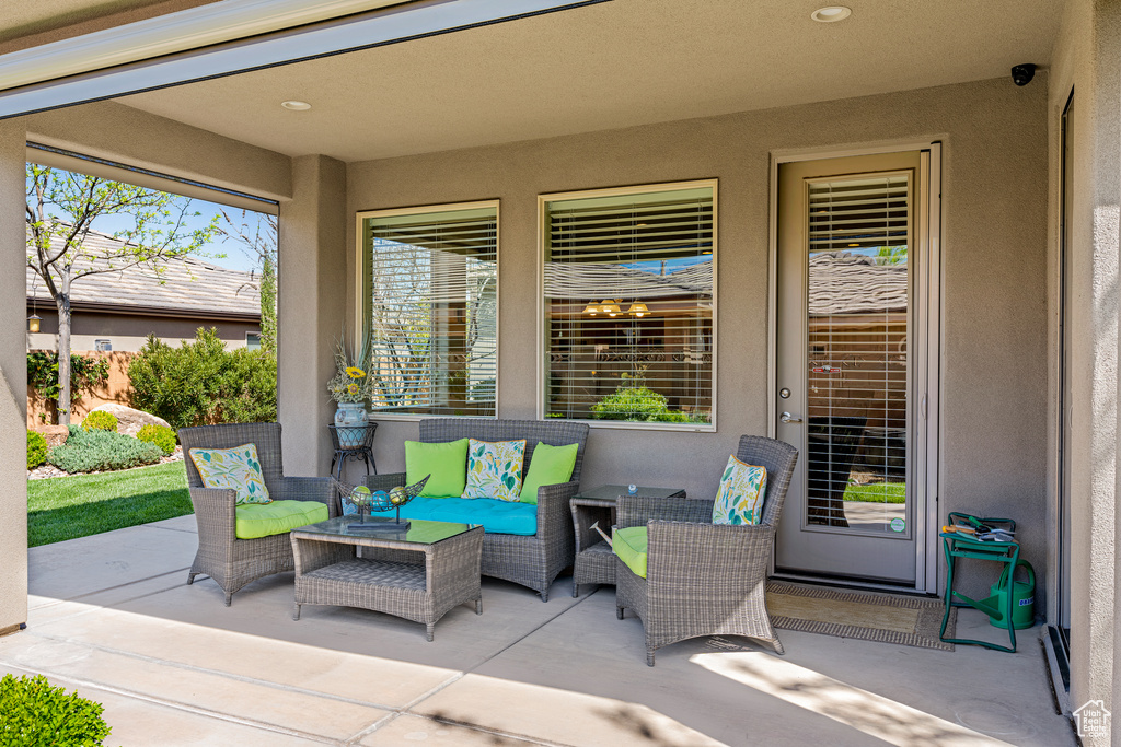 View of patio with outdoor lounge area