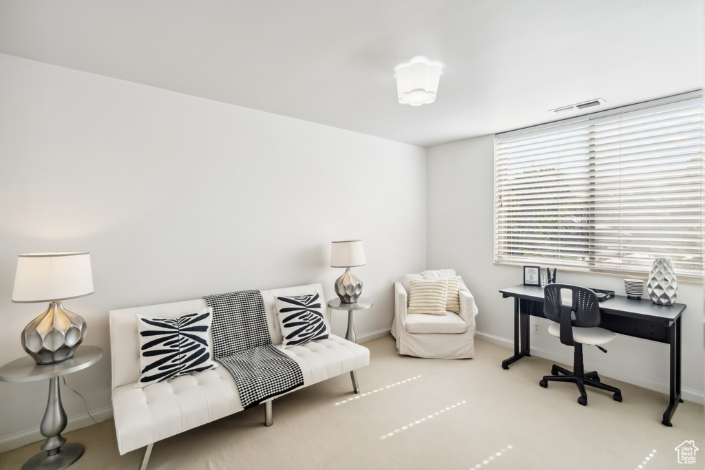 Office space with baseboards and carpet floors
