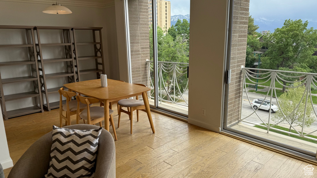 Dining area featuring wood finished floors and healthy amount of natural light