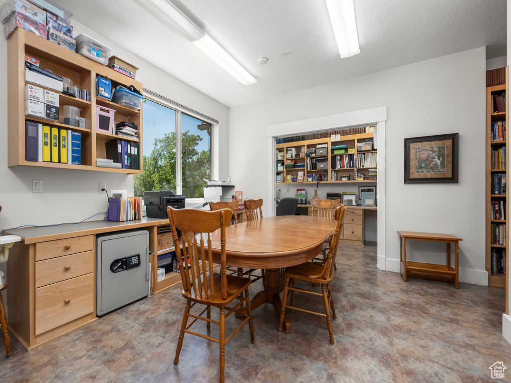 Dining area featuring light flooring