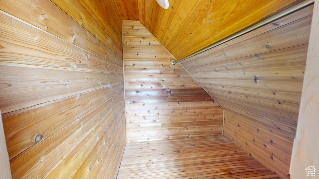 Interior space featuring wooden ceiling and wood walls