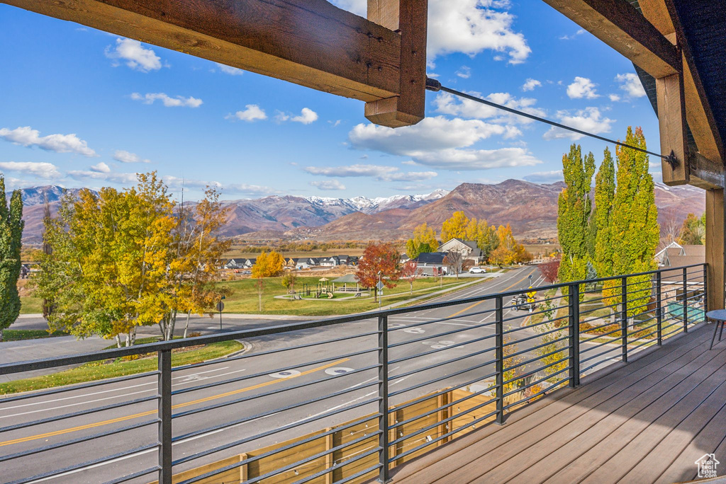 Exterior space with a mountain view