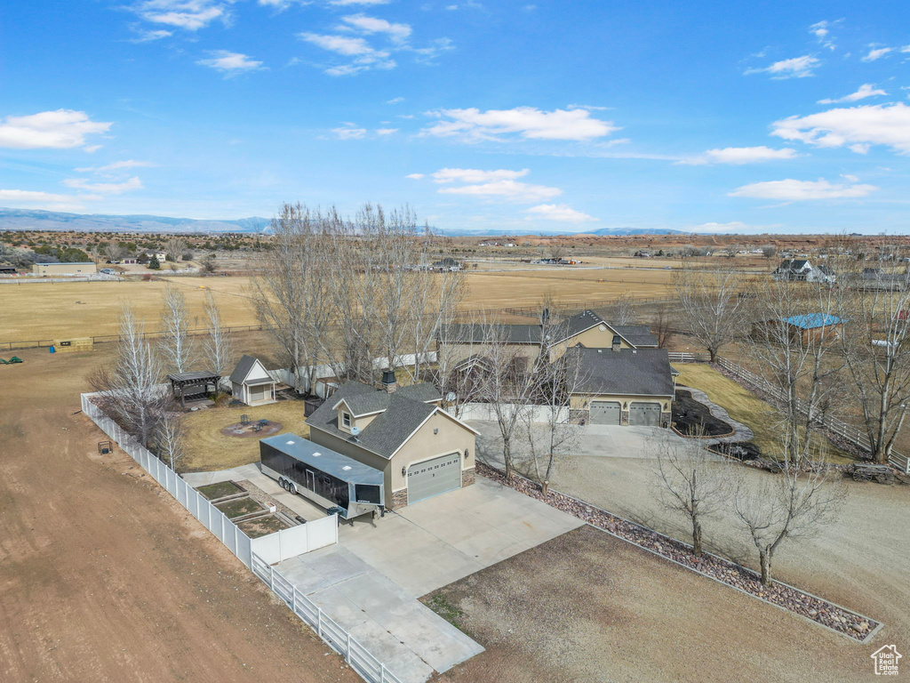 Drone / aerial view featuring a rural view and a mountain view