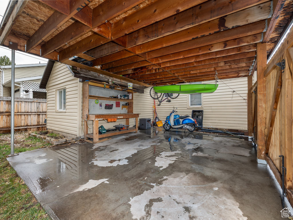 View of patio with fence