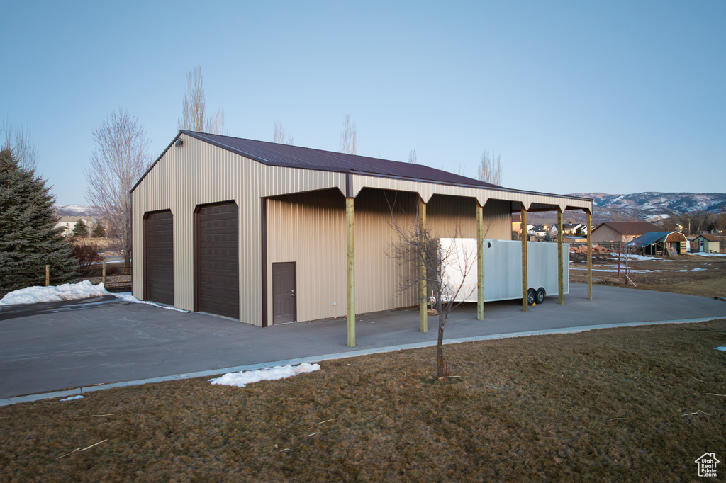 View of detached garage
