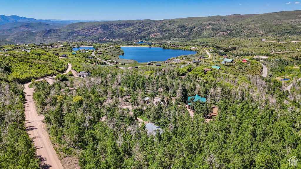 Bird's eye view of a water and mountain view