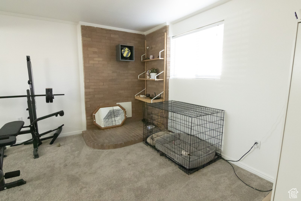 Bathroom featuring crown molding and baseboards