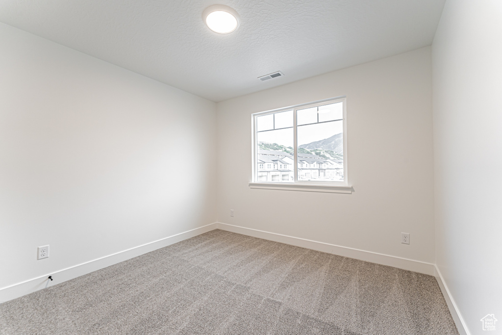 Empty room featuring carpet floors and a textured ceiling