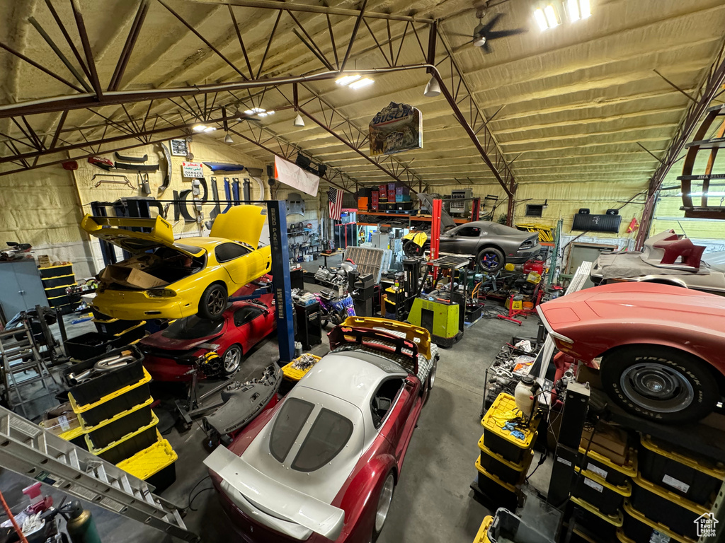Garage with a workshop area