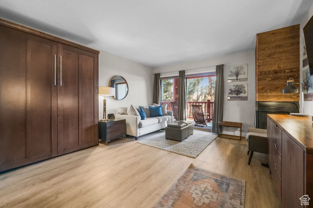 Living area with light wood-style floors