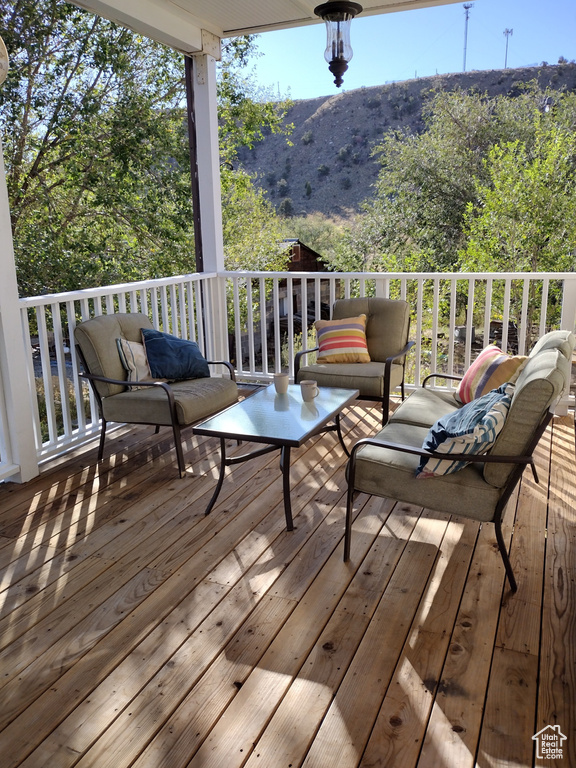 Wooden deck with outdoor lounge area