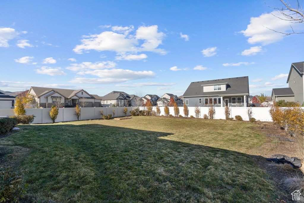 View of yard featuring a residential view and a fenced backyard