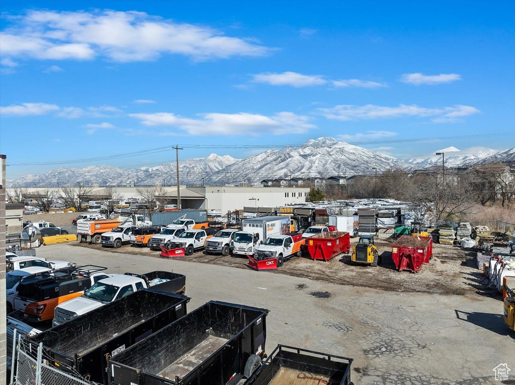 View of car parking with a mountain view