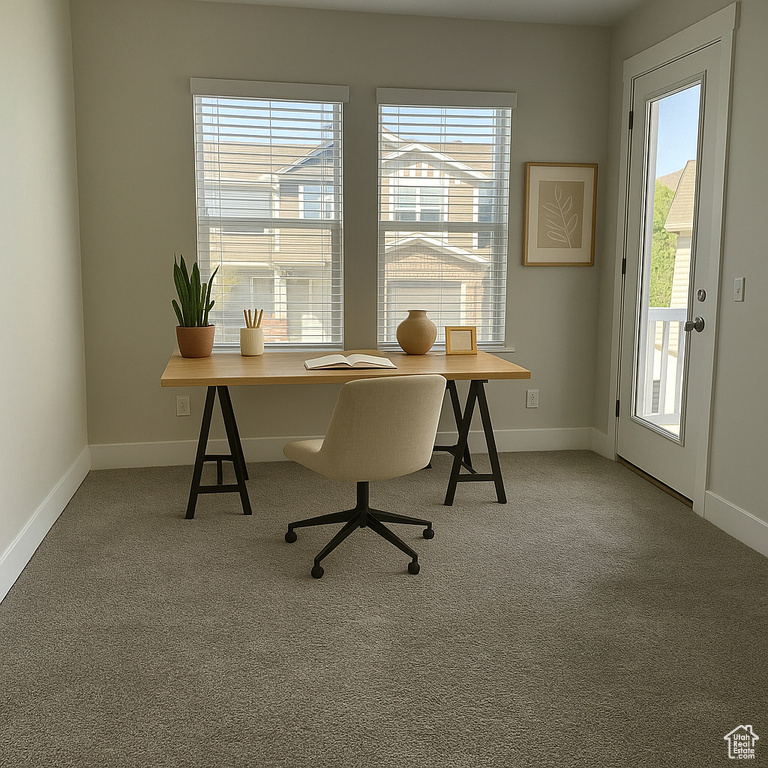 Office area with carpet floors and baseboards