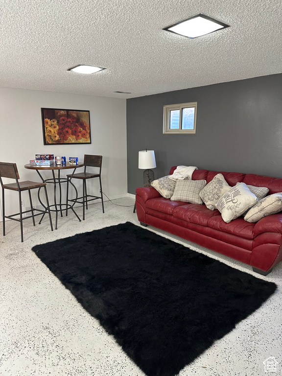 Living room featuring a textured ceiling
