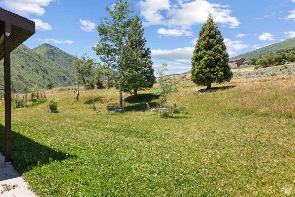 View of yard with a mountain view and a view of rural / pastoral area