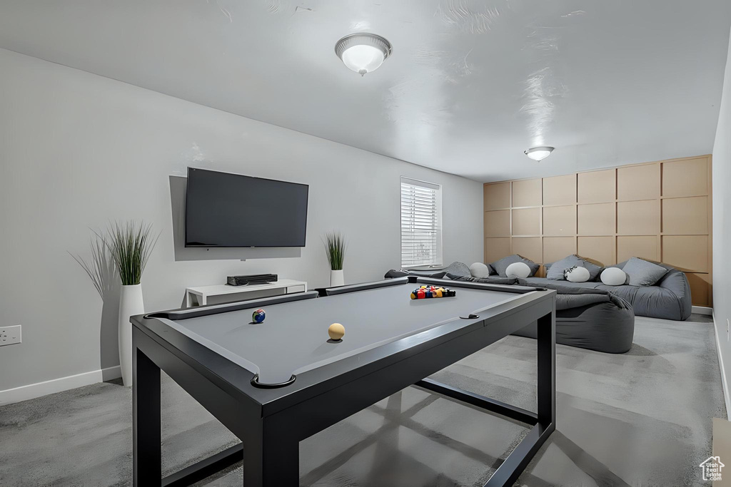 Rec room featuring pool table and baseboards