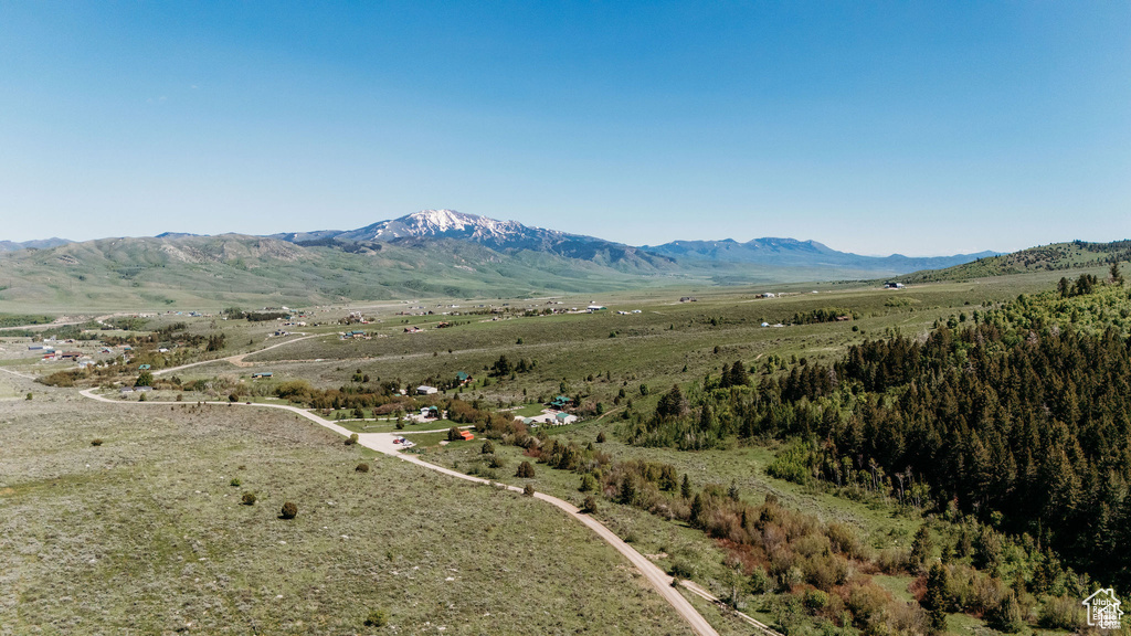 Birds eye view of property with a mountain view