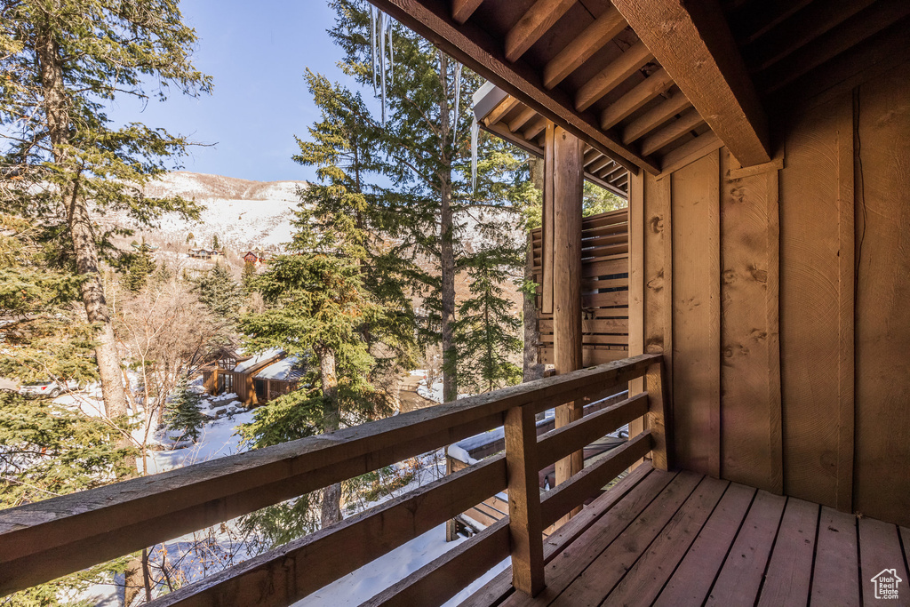 Wooden terrace with a mountain view