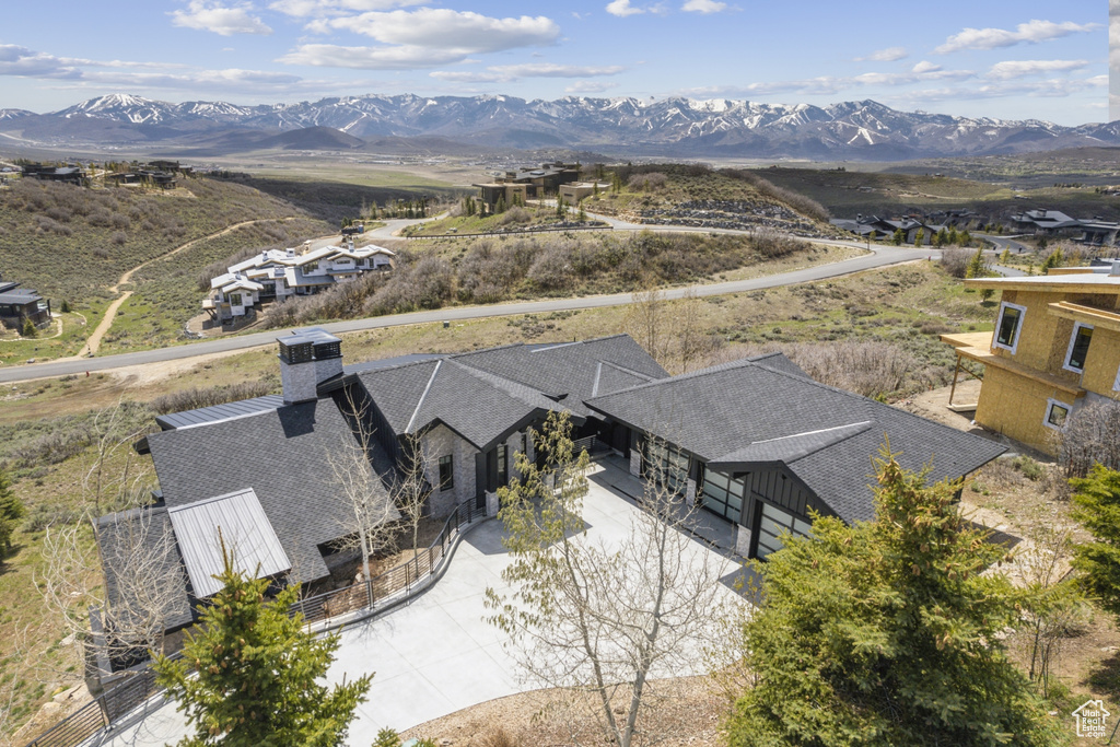 Aerial view featuring a mountain view