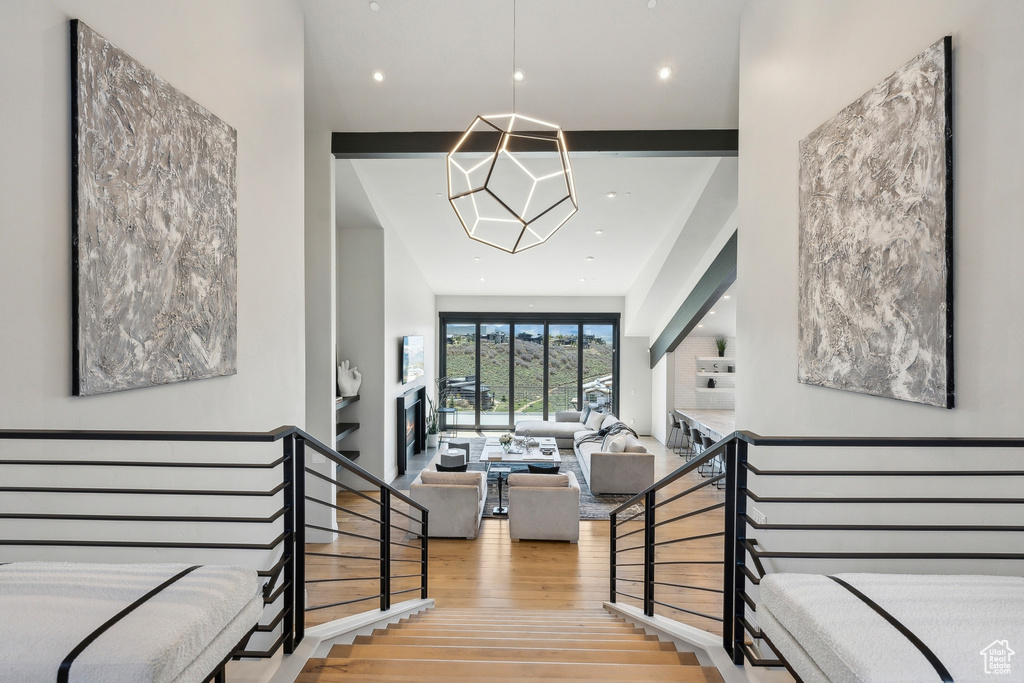 Foyer featuring wood-type flooring and recessed lighting