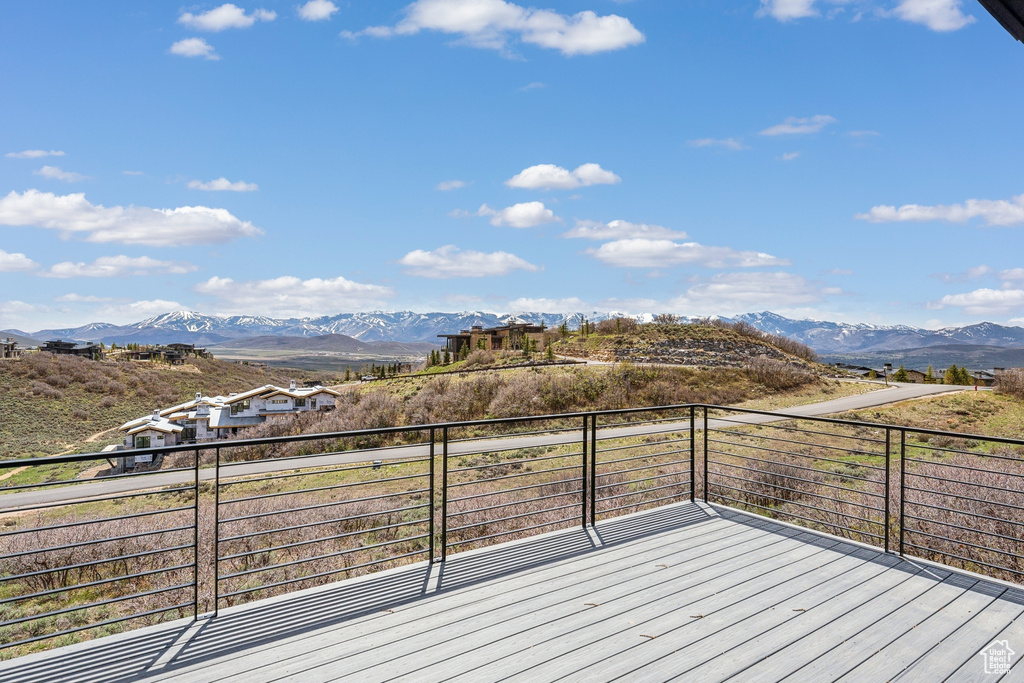 Wooden terrace with a mountain view