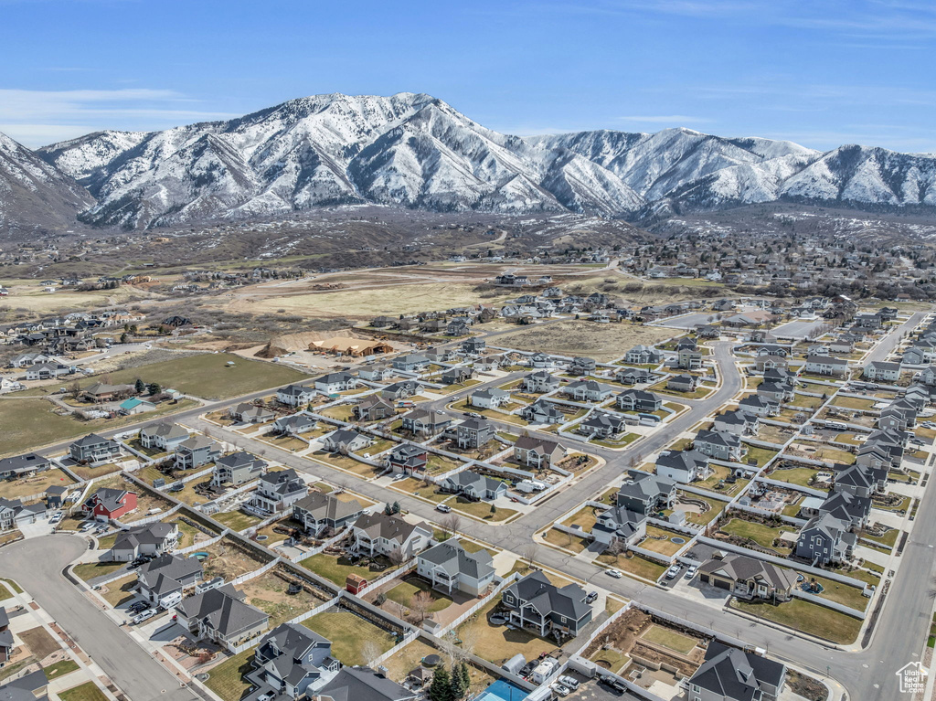 Bird's eye view featuring a mountain view and a residential view