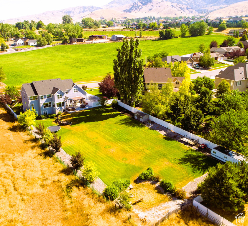 Birds eye view of property featuring a mountain view and a residential view