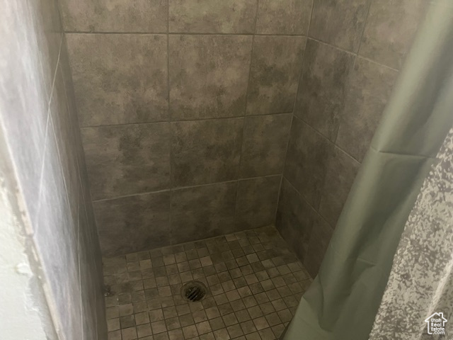 Room details with a tile shower