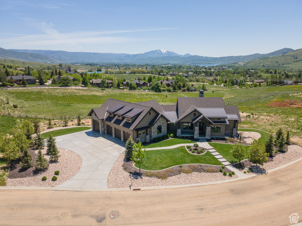 View from above of property with mountains