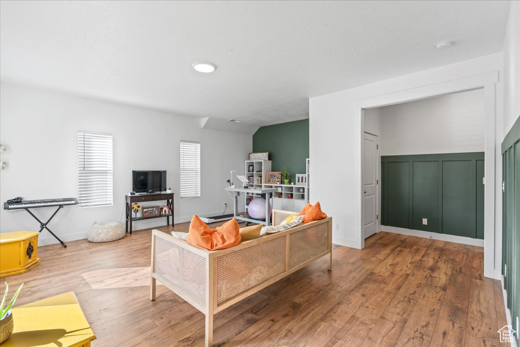 Living area featuring wood finished floors