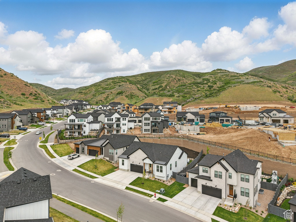 View of mountain background featuring nearby suburban area