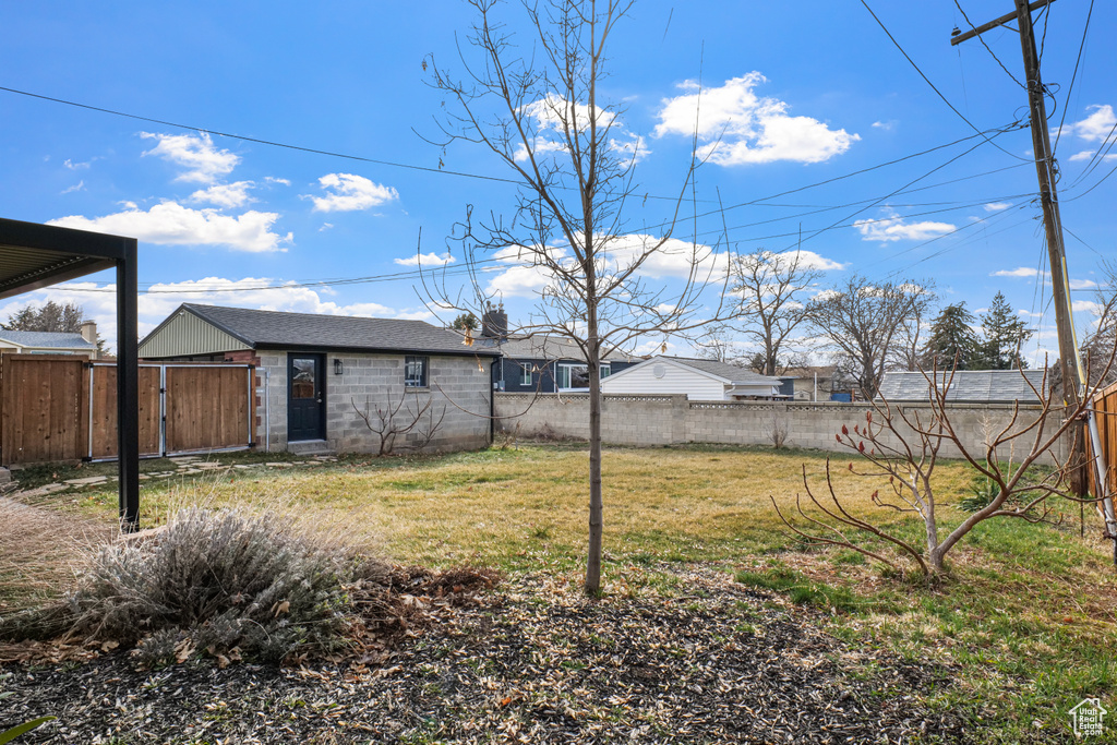 View of yard featuring a fenced backyard