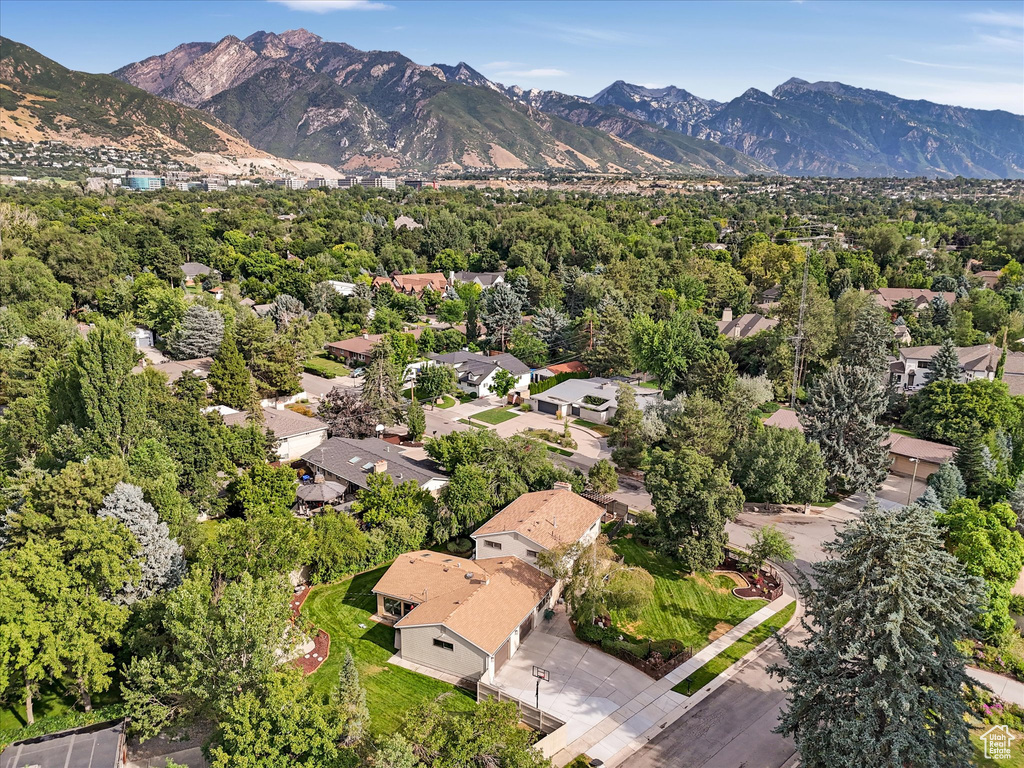 Aerial view featuring a mountain view