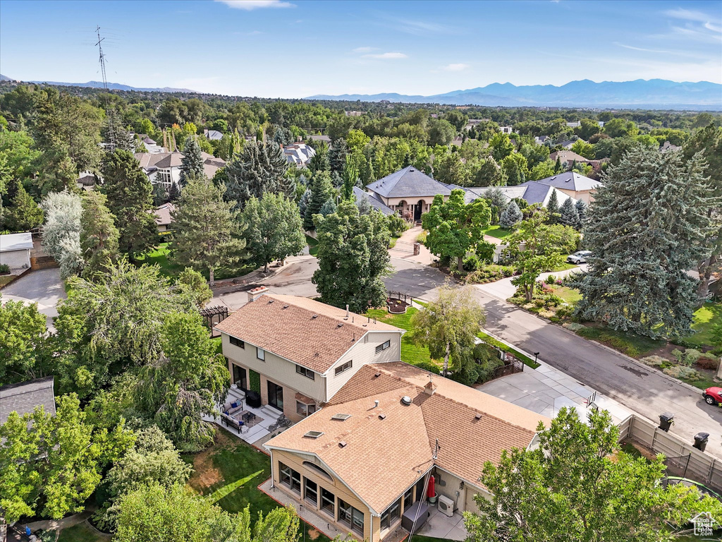 Aerial view featuring a mountain view