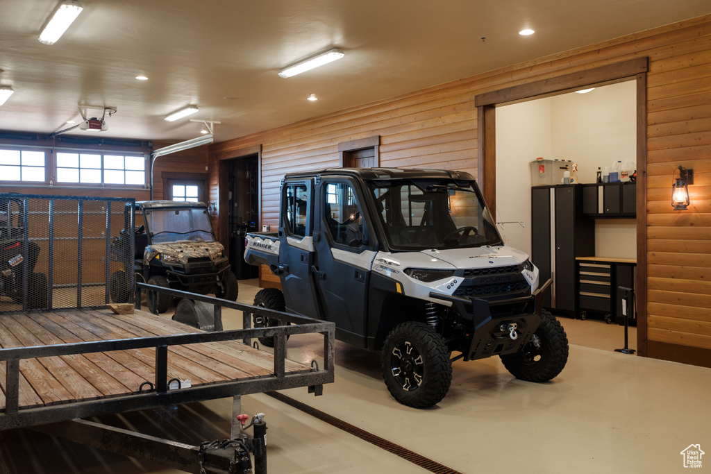 Garage featuring recessed lighting