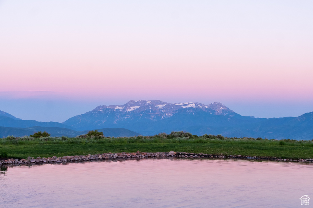 View of mountain background with a large body of water