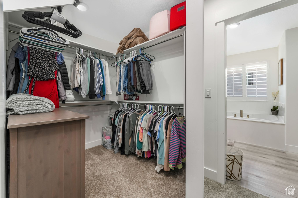 Walk in closet with wood finished floors