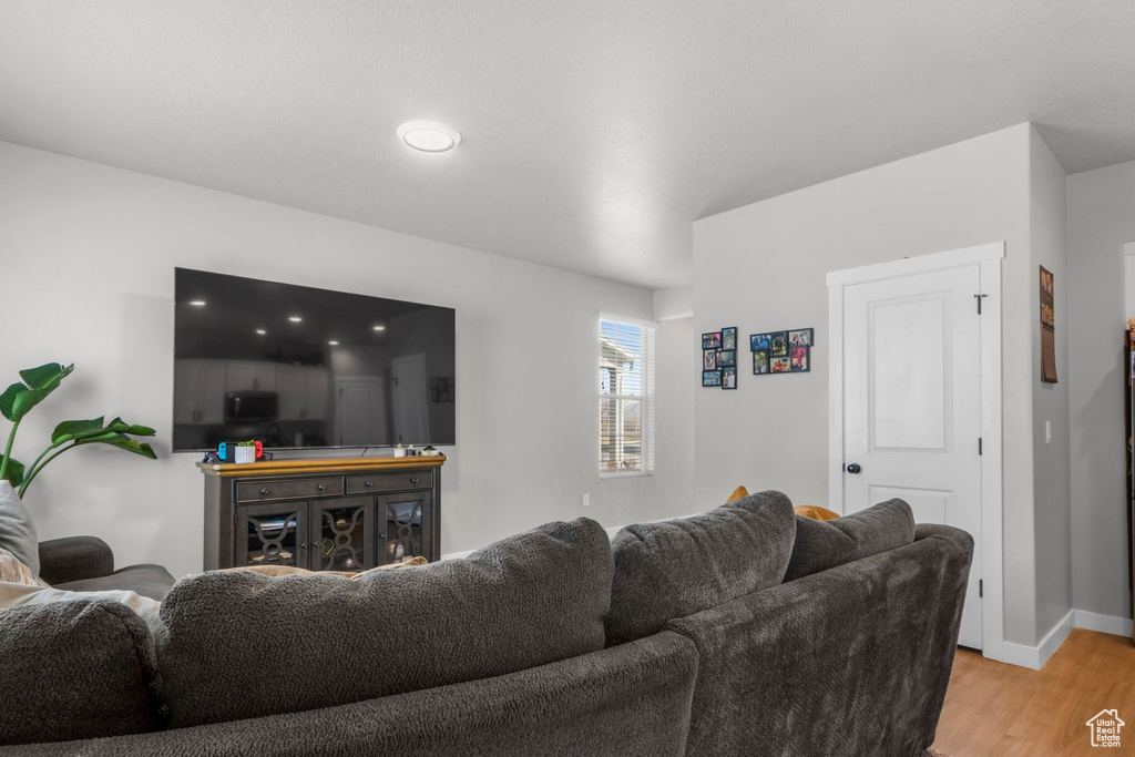 Living room featuring baseboards and light wood-type flooring