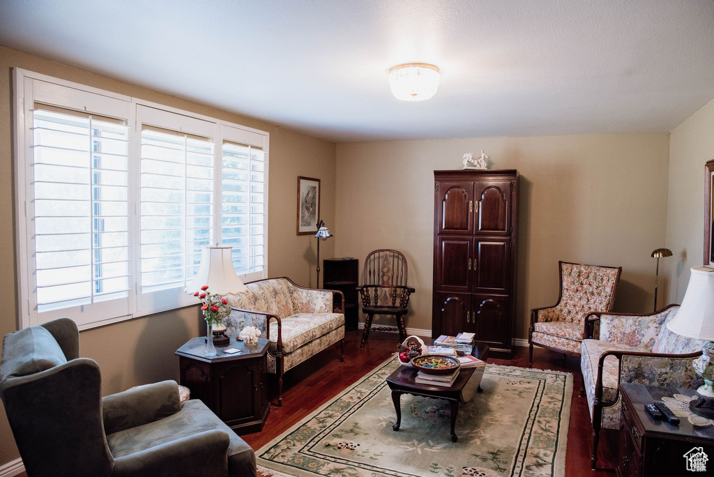 Living room with baseboards, a healthy amount of sunlight, and wood finished floors