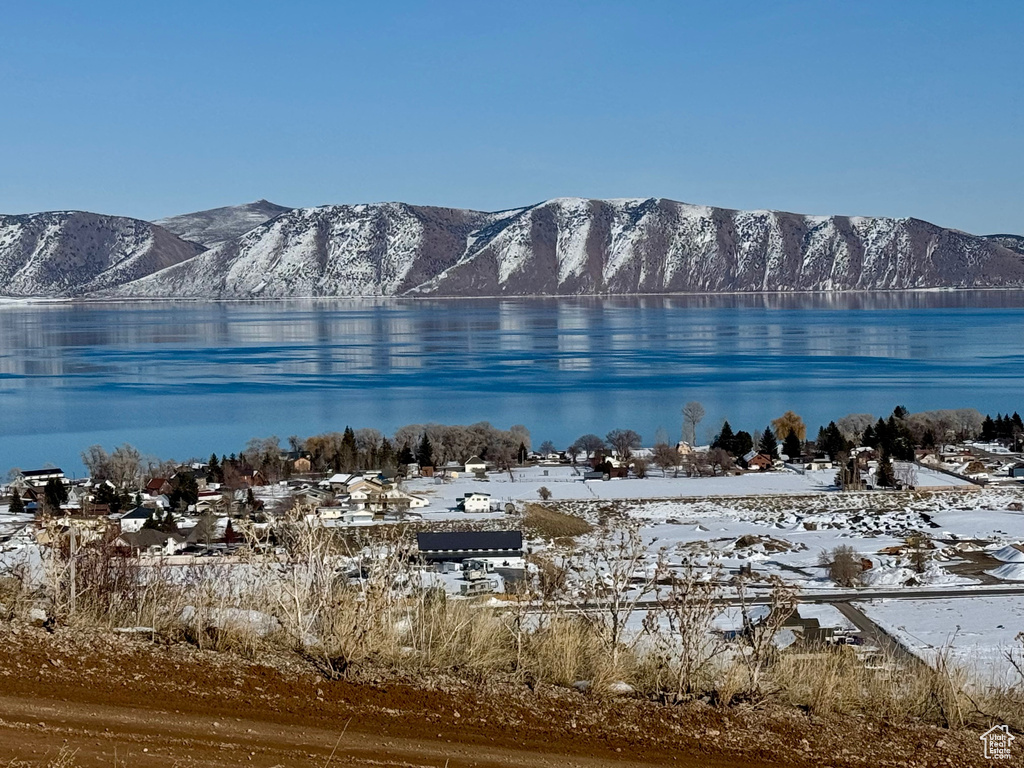 Water view with a mountain view