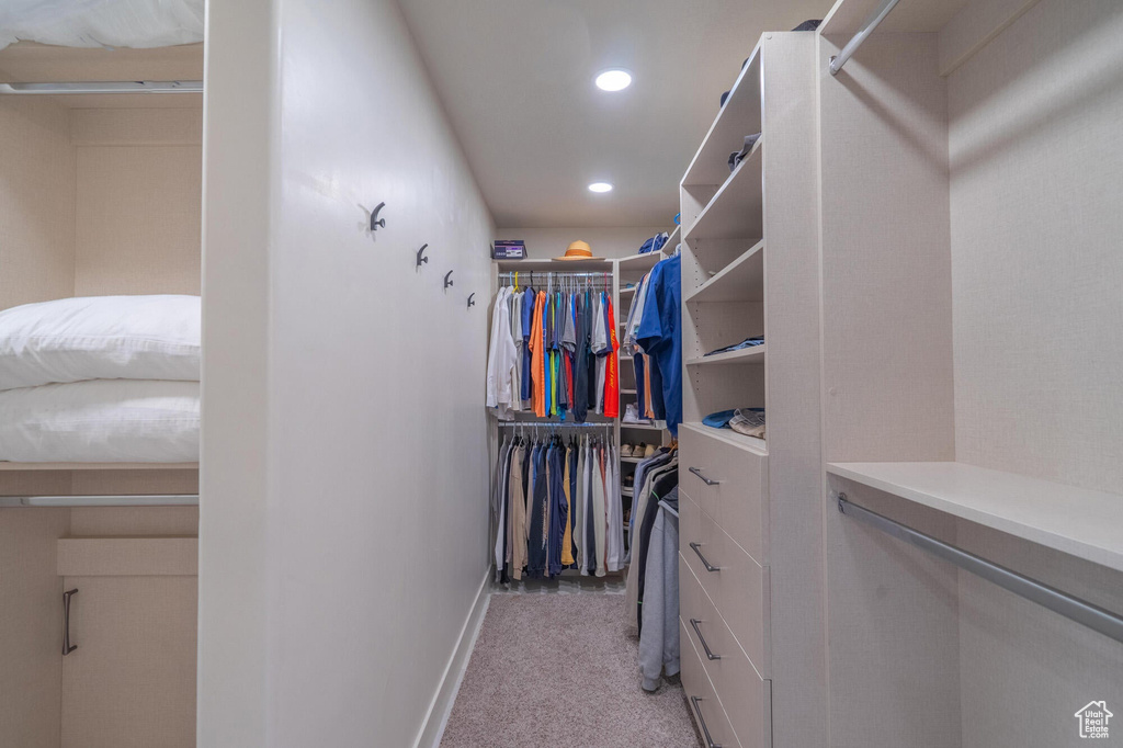Spacious closet featuring light carpet
