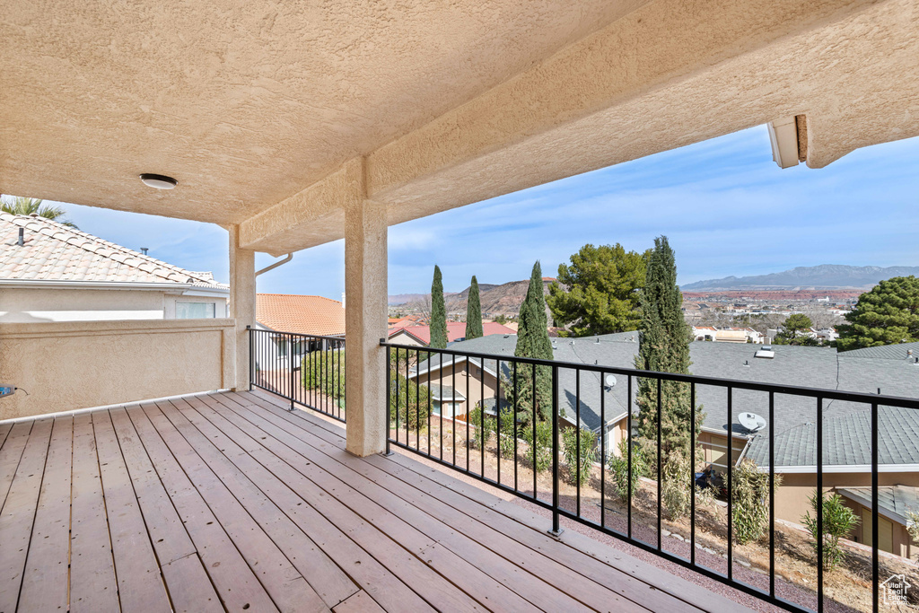 Wooden terrace with a mountain view
