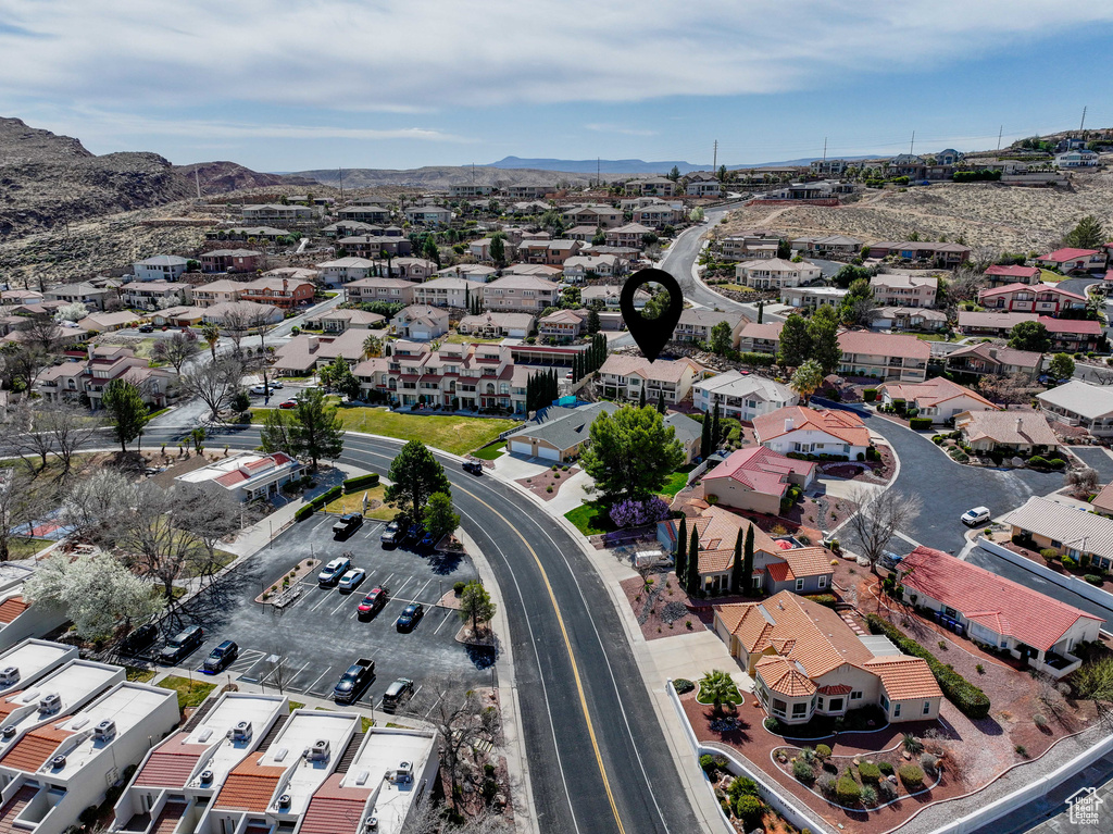 Bird's eye view featuring a mountain view and a residential view