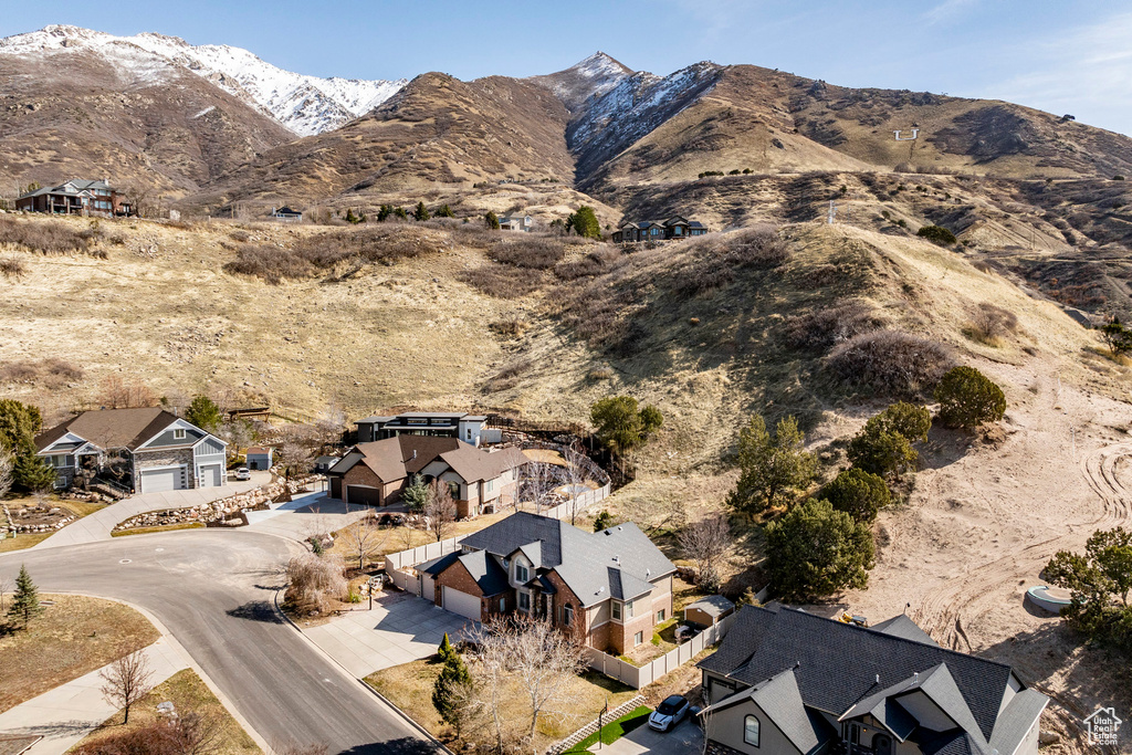 View of mountain backdrop with nearby suburban area