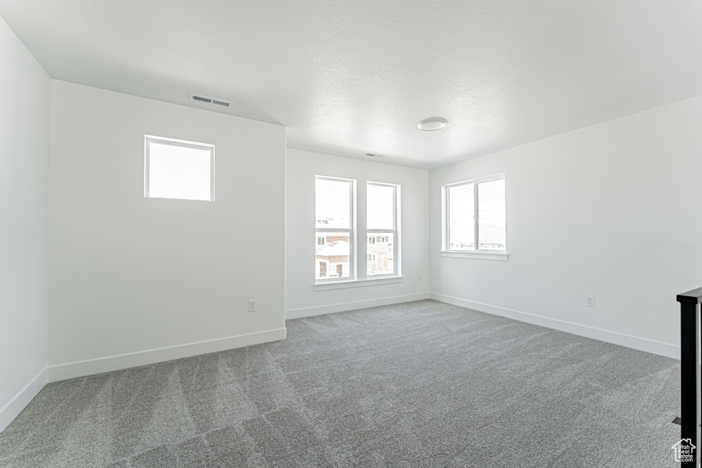 Unfurnished room featuring plenty of natural light and carpet floors