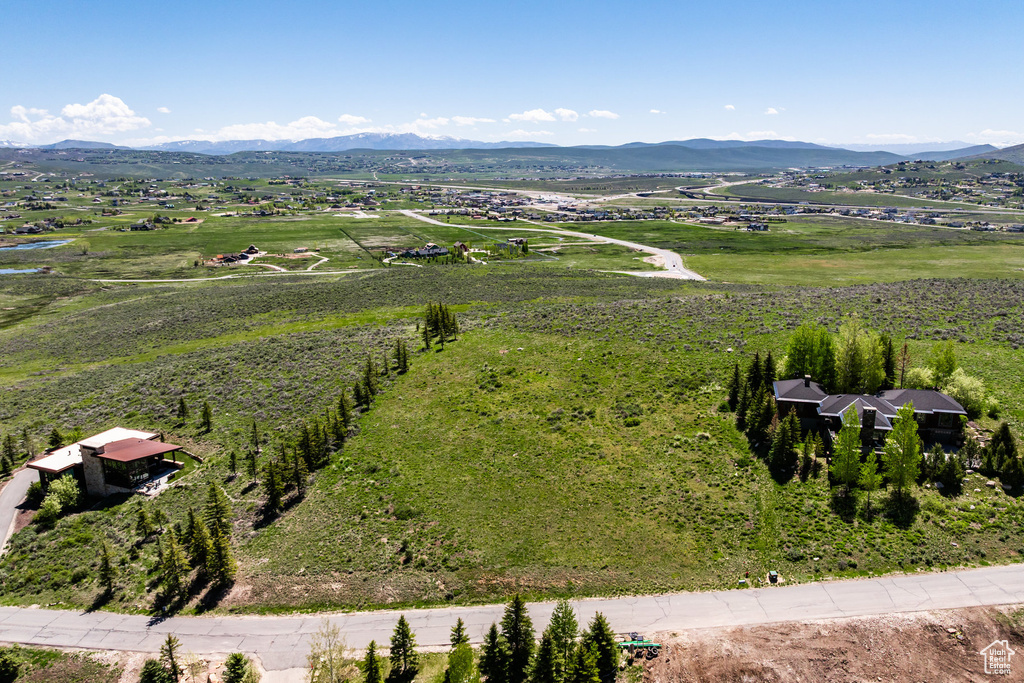 Drone / aerial view of a mountainous background