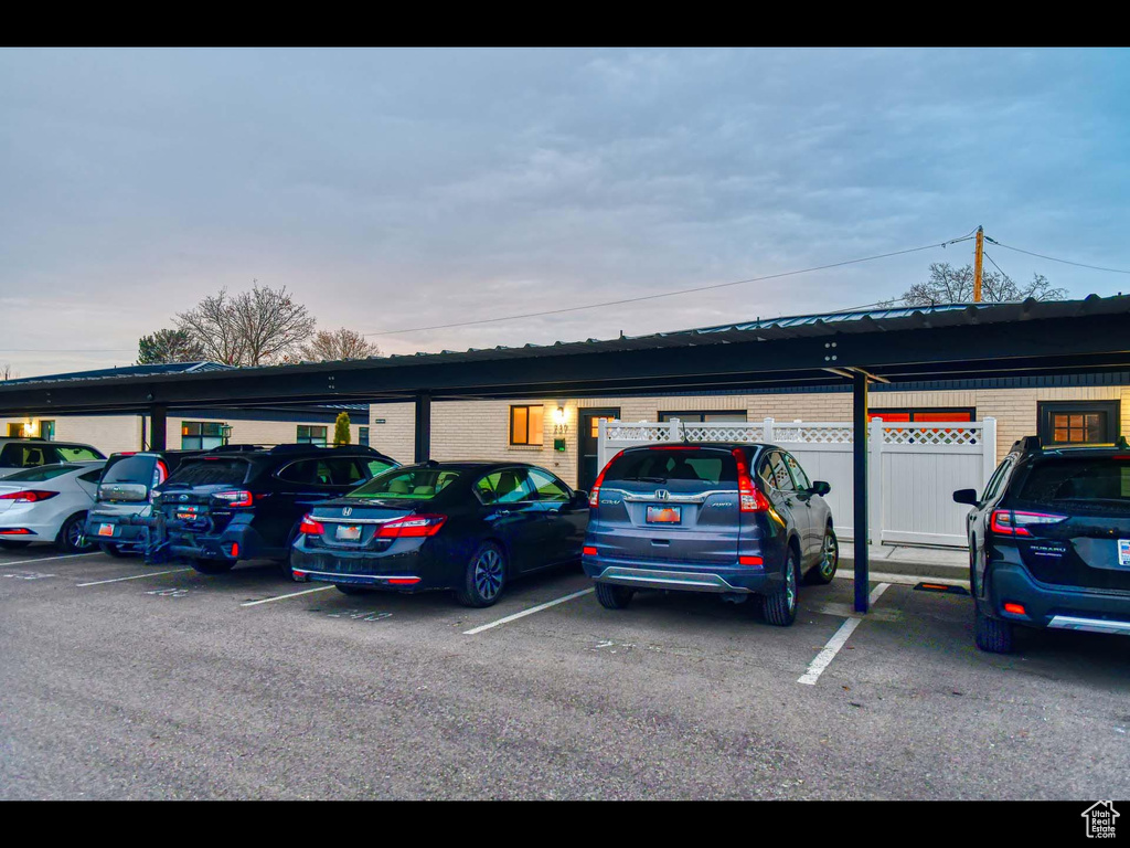 Parking lot with fence