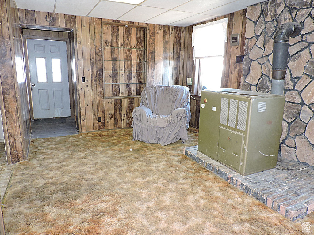 Living area with wooden walls