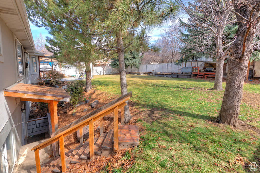 View of yard with a fenced backyard